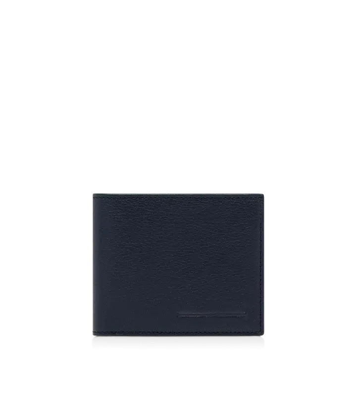 SUPPLE GRAIN LEATHER ELONGATED T LINE CLASSIC BIFOLD WALLET NAVY online